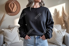 Black crewneck sweatshirt mockup casual Product Image 1