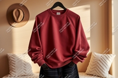Crimson sweatshirt casual fashion mockup raglan Product Image 1