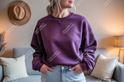 Purple sweatshirt light jeans mockup casual Product Image 1