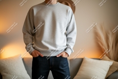 Gray sweatshirt dark denim jeans casual Product Image 1