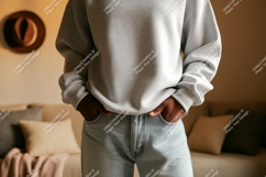 Gray sweatshirt light jeans casual wear image Product Image 1