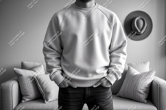 Man wearing light grey sweatshirt hands in pockets Product Image 1