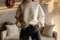 Creamy sweatshirt dark jeans indoor mockup image Product Image 1