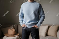 Light blue sweatshirt dark denim jeans image Product Image 1