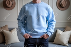 Light blue crewneck sweatshirt mockup casual Product Image 1