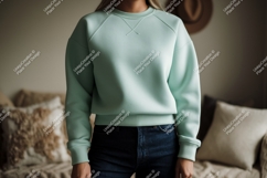 Mint green sweatshirt blue jeans image Product Image 1