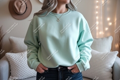 Mint green crewneck sweatshirt mockup image Product Image 1