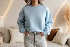 Light blue sweatshirt casual outfit mockup clothing Product Image 1