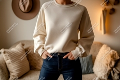 Creamy sweatshirt dark denim jeans clothing apparel Product Image 1