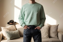 Mint green sweatshirt dark denim jeans image Product Image 1