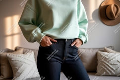 Mint sweatshirt dark denim jeans mockup Product Image 1