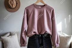 Dusty rose sweatshirt and dark denim jeans mockup pink Product Image 1