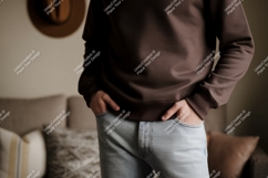 Brown sweatshirt light jeans casual Product Image 1