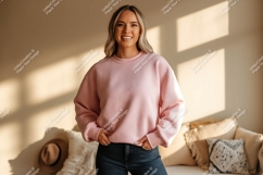 Pink sweatshirt woman casual pose image Product Image 1