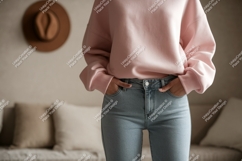 Pink sweatshirt light denim jeans image Product Image 1
