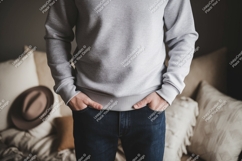 Gray sweatshirt blue jeans casual Product Image 1