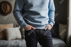 Light blue sweatshirt dark denim jeans image Product Image 1