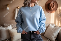 Light blue sweatshirt dark jeans denim mockup Product Image 1