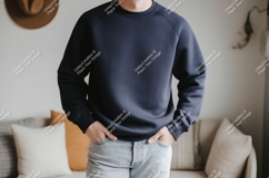 Dark blue crewneck sweater light denim mockup apparel Product Image 1