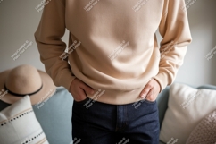 Tan sweatshirt dark jeans mockup image Product Image 1