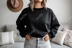 Black crewneck sweatshirt mockup apparel Product Image 1