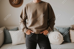 Person wearing brown sweatshirt and black jeans image Product Image 1