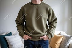 Olive green crewneck sweatshirt mockup image Product Image 1