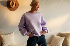 Lavender sweatshirt denim jeans woman Product Image 1