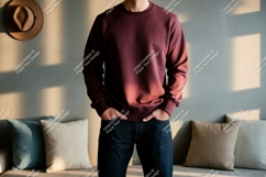 Maroon sweatshirt dark denim jeans image Product Image 1
