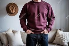 Maroon sweatshirt denim jeans casual Product Image 1