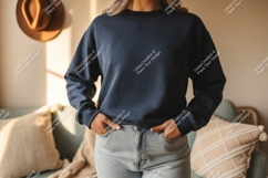 Navy sweatshirt light denim jeans clothing Product Image 1