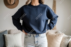Navy sweatshirt light denim jeans casual Product Image 1