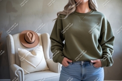 Olive green sweatshirt casual outfit image Product Image 1