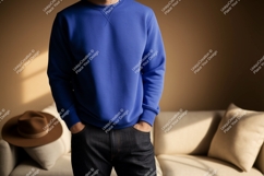 Blue sweatshirt dark jeans hat image Product Image 1