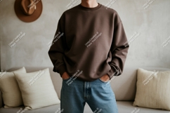 Brown sweatshirt blue jeans casual image Product Image 1