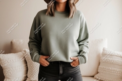 Sage green crewneck sweatshirt mockup Product Image 1