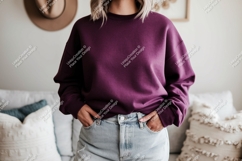 Plum sweatshirt light denim jeans mockup image Product Image 1