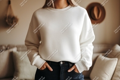 Cream sweatshirt dark jeans mockup white Product Image 1
