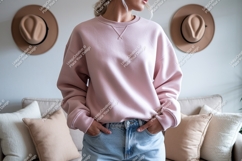 Pink sweatshirt casual outfit mockup Product Image 1
