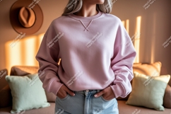 Pink sweatshirt casual denim mockup image Product Image 1