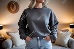 Grey sweatshirt denim mockup clothing Product Image 1