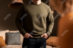 Olive green sweatshirt dark denim casual wear clothing Product Image 1