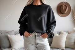Black sweatshirt light denim casual Product Image 1