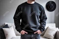 Black crewneck sweatshirt mockup clothing Product Image 1