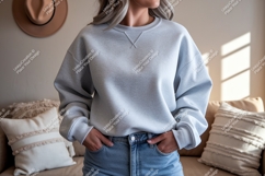 Light gray crewneck sweatshirt mockup Product Image 1