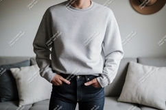 Grey sweatshirt dark jeans casual mockup image Product Image 1