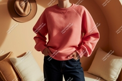 Coral sweatshirt dark jeans image Product Image 1