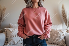 Pink sweatshirt denim jeans mockup image Product Image 1