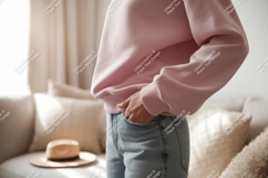 Pink sweatshirt denim jeans casual image Product Image 1