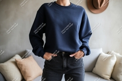Navy blue sweatshirt dark denim jeans mockup Product Image 1
